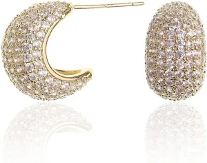 Sonateomber Gold Crystal Hoop Huggie Earrings for Women - Trendy Unique Sparkly Rhinestone CZ Thick Earings Hypoallergenic Wedding Prom Bridal Fashion Fairy Jewelry Gift