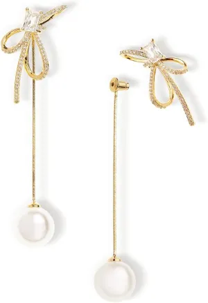 Sonateomber Gold Pearl Flower Snowflake Bow Stud Drop Tassel Prom Earrings for Women, Rhinestone Bow Sunflower Statement Fashion Jewelry Gift