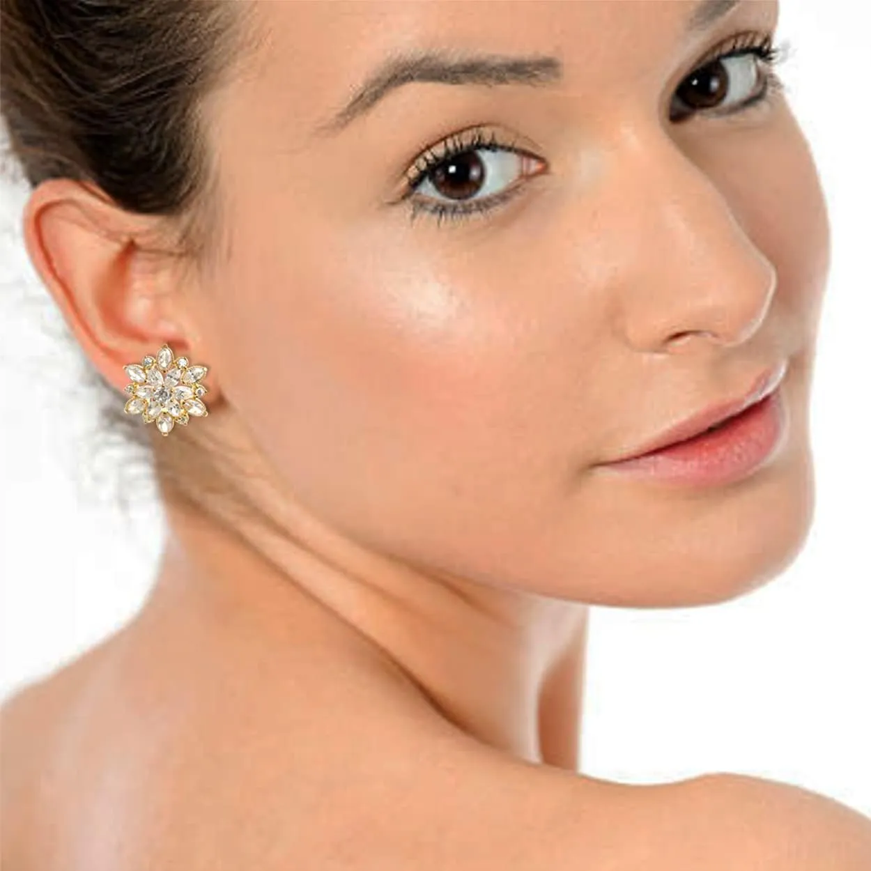 Sonateomber Large Crystal Cubic Zirconia Enamel Statement Flower Gold Stud Earrings for Women - Cute Big Sparkly Cluster Petal Floral Summer Spring Costume Birthday Prom Jewelry Gift