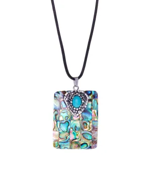 Square Abalone Shell Pendant on 18 inch Leather Necklace