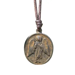 St Raphael Necklace - Mens Saint Pendant Travelers, Gift Religious Jewelry, Protection Medal, Men Silver Medallion, Women Gift to Husband, Best Friend Present, Catholic Charm, Healing (Rustic Brown)