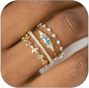 Stackable Gold Rings for Women Set Dainty 14K Trendy Gold Plated Non Tarnish Stacking Cubic Zirconia Fashion Ring Jewelry Size 6 7 8 9 10