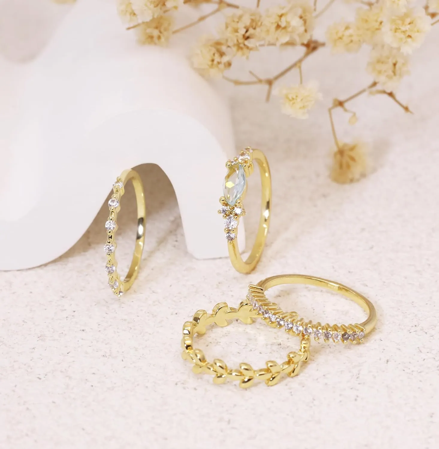 Stackable Gold Rings for Women Set Dainty 14K Trendy Gold Plated Non Tarnish Stacking Cubic Zirconia Fashion Ring Jewelry Size 6 7 8 9 10