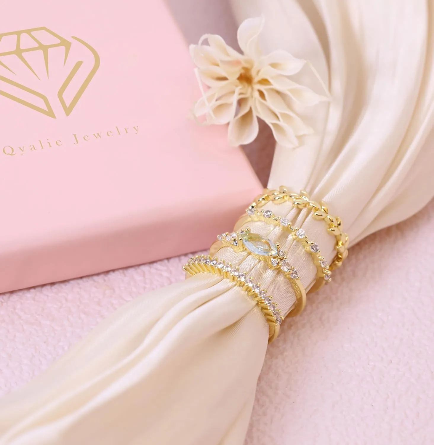 Stackable Gold Rings for Women Set Dainty 14K Trendy Gold Plated Non Tarnish Stacking Cubic Zirconia Fashion Ring Jewelry Size 6 7 8 9 10