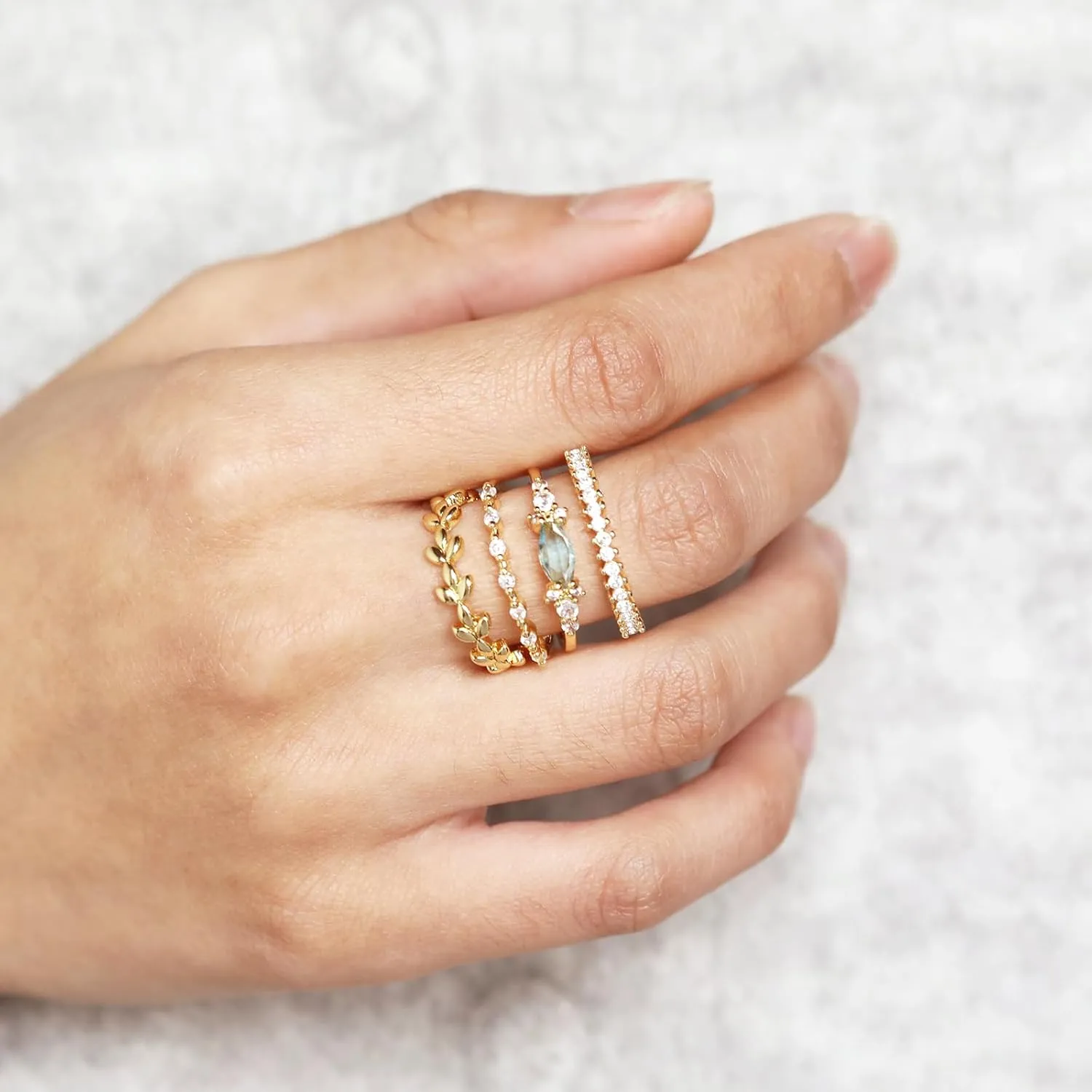 Stackable Gold Rings for Women Set Dainty 14K Trendy Gold Plated Non Tarnish Stacking Cubic Zirconia Fashion Ring Jewelry Size 6 7 8 9 10