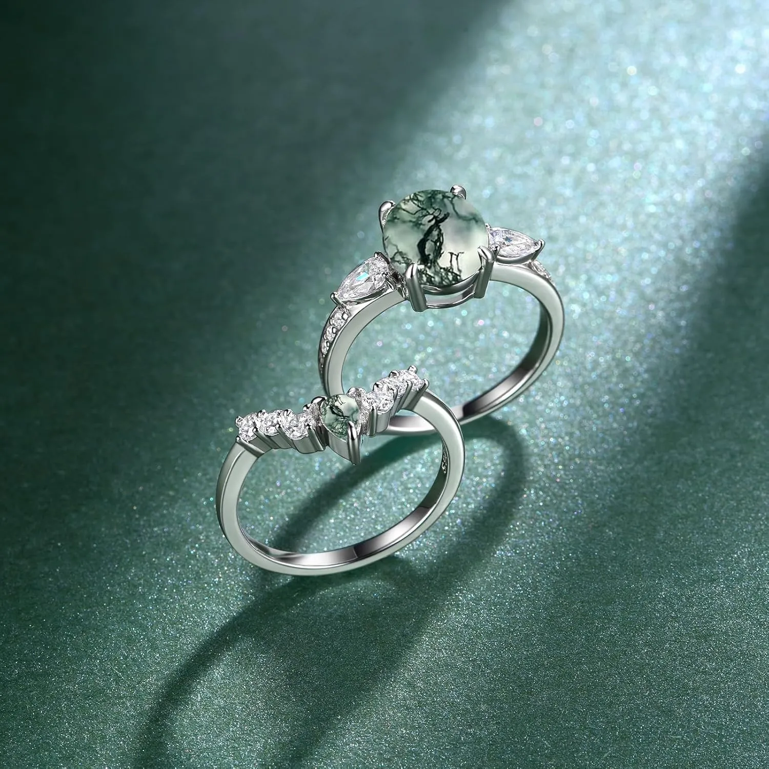 Stackable Rings for Women 925 Sterling Silver Moss Agate Ring Stack Rings Silver Stacking Rings Jewelry Gift for Women