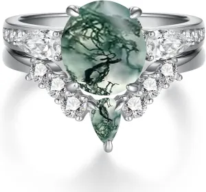 Stackable Rings for Women 925 Sterling Silver Moss Agate Ring Stack Rings Silver Stacking Rings Jewelry Gift for Women