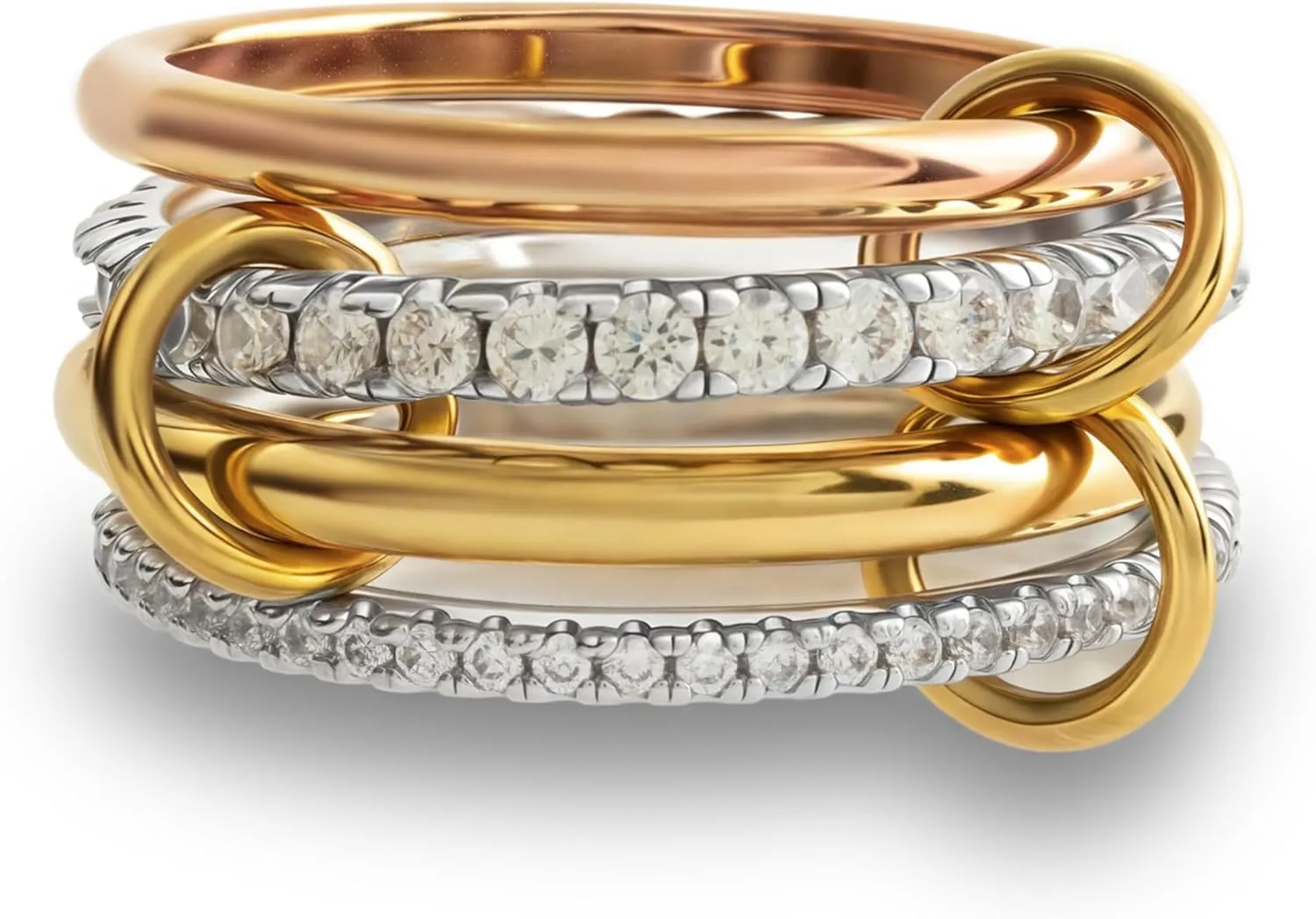 Stackable Rings for Women Non Tarnish,Dainty 18k Gold Plated CZ Cubic Zirconia Rings,Silver and Gold Rings Set,Multi-Link Connected Rings
