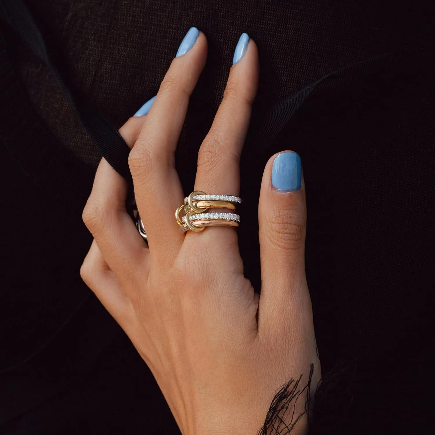 Stackable Rings for Women Non Tarnish,Dainty 18k Gold Plated CZ Cubic Zirconia Rings,Silver and Gold Rings Set,Multi-Link Connected Rings