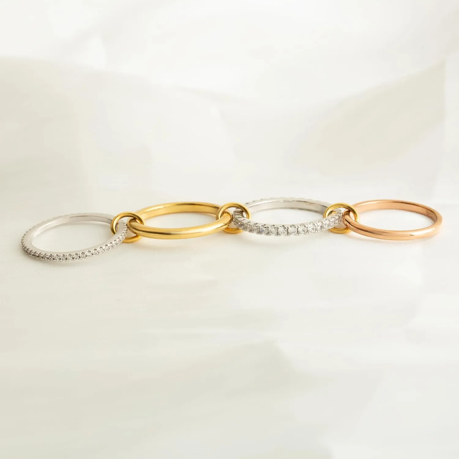 Stackable Rings for Women Non Tarnish,Dainty 18k Gold Plated CZ Cubic Zirconia Rings,Silver and Gold Rings Set,Multi-Link Connected Rings