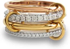 Stackable Rings for Women Non Tarnish,Dainty 18k Gold Plated CZ Cubic Zirconia Rings,Silver and Gold Rings Set,Multi-Link Connected Rings