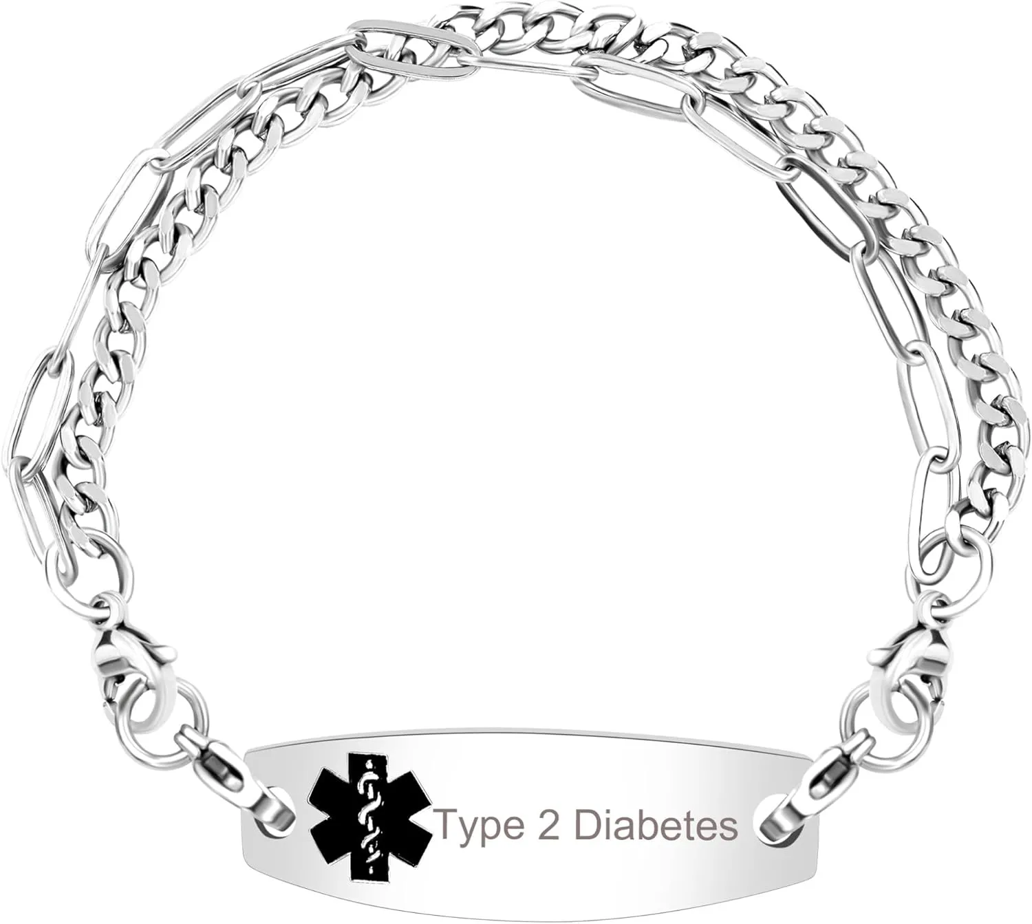 Stainless Steel Black Medical Symbol Bracelets for People in Need -7.87 Inches Platinum Plated Double Layer Chain Medical ID Bracelet for Men and Women YA4768