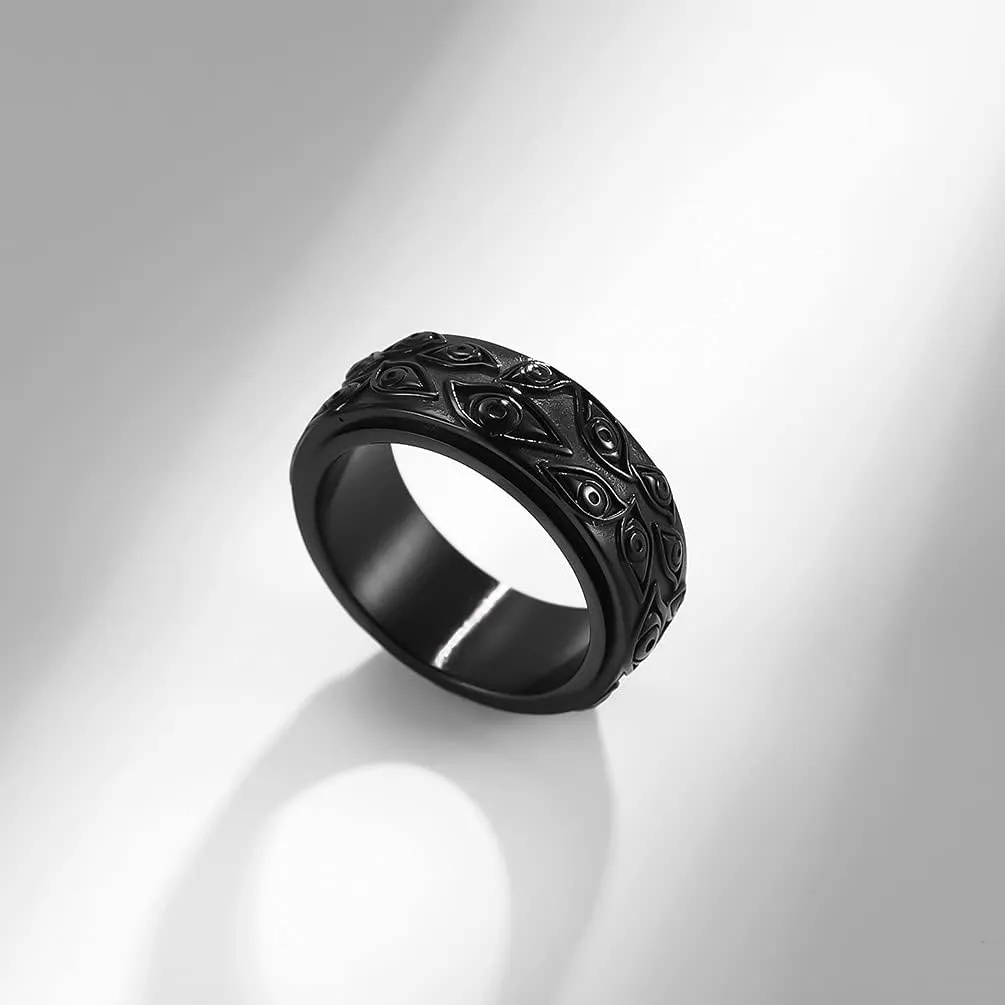 Stainless Steel Eye of God Rotating Band Ring Fidget Rings Anxiety Ring for Stress Relieving Evil Eye Spinning Jewelry for Men