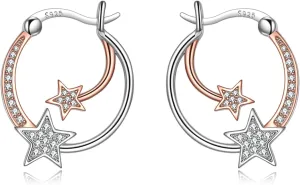 Star Hoop Earrings for Women Sterling Silver Cubic Zirconia Huggie Star Earring Jewelry Gift