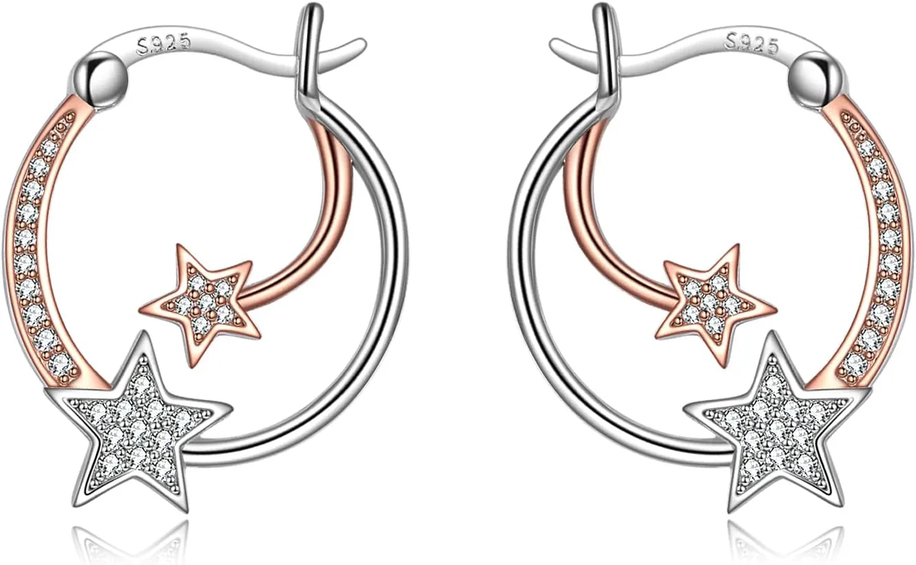 Star Hoop Earrings for Women Sterling Silver Cubic Zirconia Huggie Star Earring Jewelry Gift