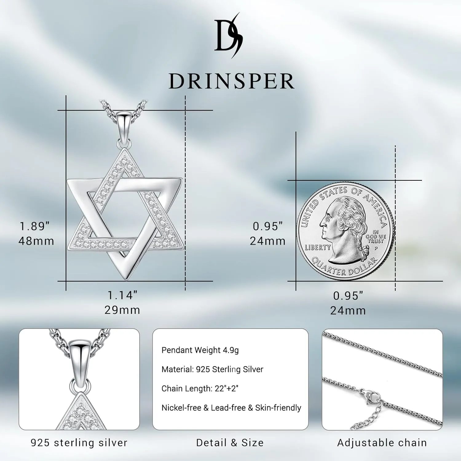 Star of David Necklace for Women Men 925 Sterling Silver Celtic Jewish Star Necklace Pendant Religious Amulet Jewelry Gifts