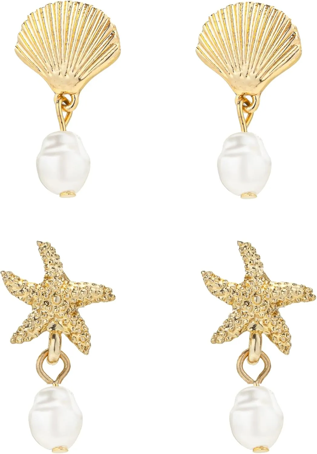Starfish Stud Earrings for Women 14K Gold Plated Brass Tropical Beachy Jewelry Minimalist Simple Gold Earring Ocean Vacation Gift for Her