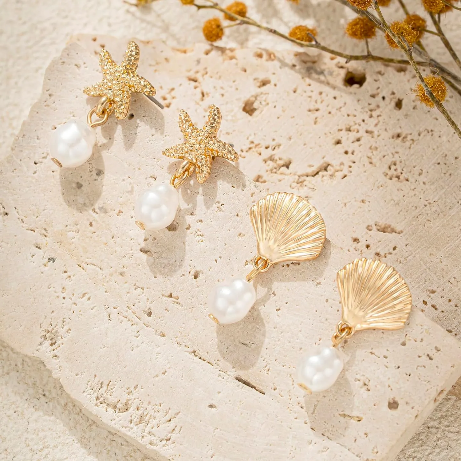 Starfish Stud Earrings for Women 14K Gold Plated Brass Tropical Beachy Jewelry Minimalist Simple Gold Earring Ocean Vacation Gift for Her