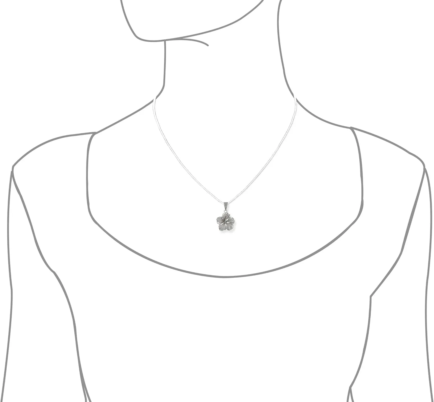 Sterling Silver 17mm Hibiscus Pendant Necklace, 16 2" Extender
