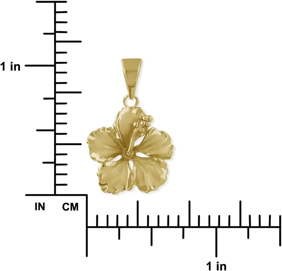 Sterling Silver 17mm Hibiscus Pendant Necklace, 16 2" Extender