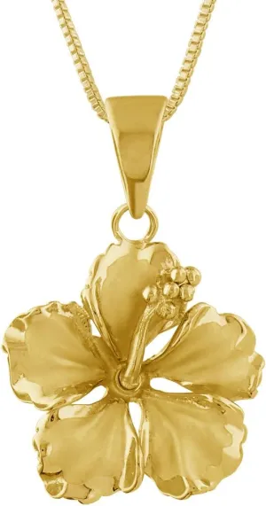 Sterling Silver 17mm Hibiscus Pendant Necklace, 16 2" Extender