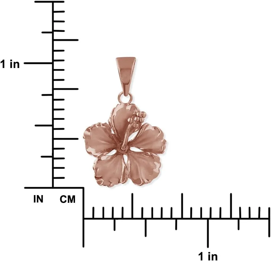 Sterling Silver 17mm Hibiscus Pendant Necklace, 16 2" Extender