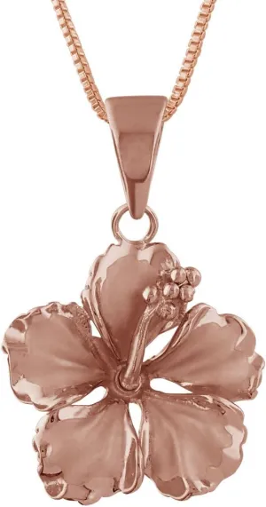 Sterling Silver 17mm Hibiscus Pendant Necklace, 16 2" Extender