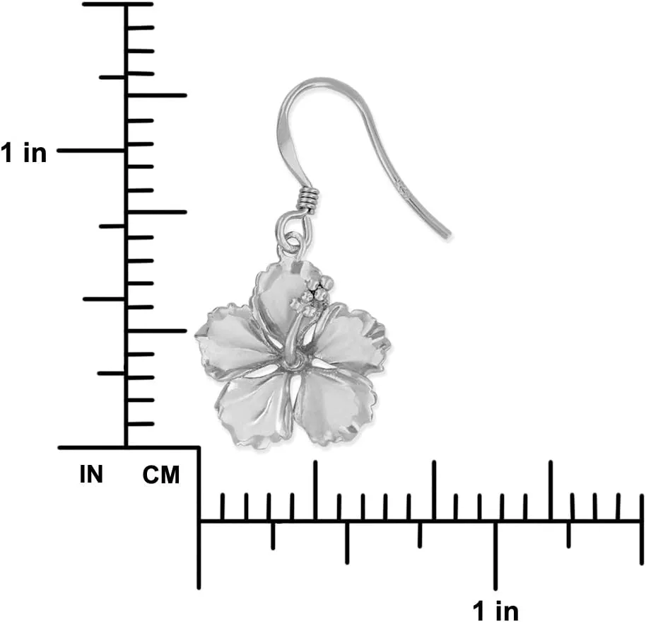 Sterling Silver 5/8 Inch Hibiscus Dangle Earrings
