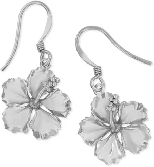 Sterling Silver 5/8 Inch Hibiscus Dangle Earrings