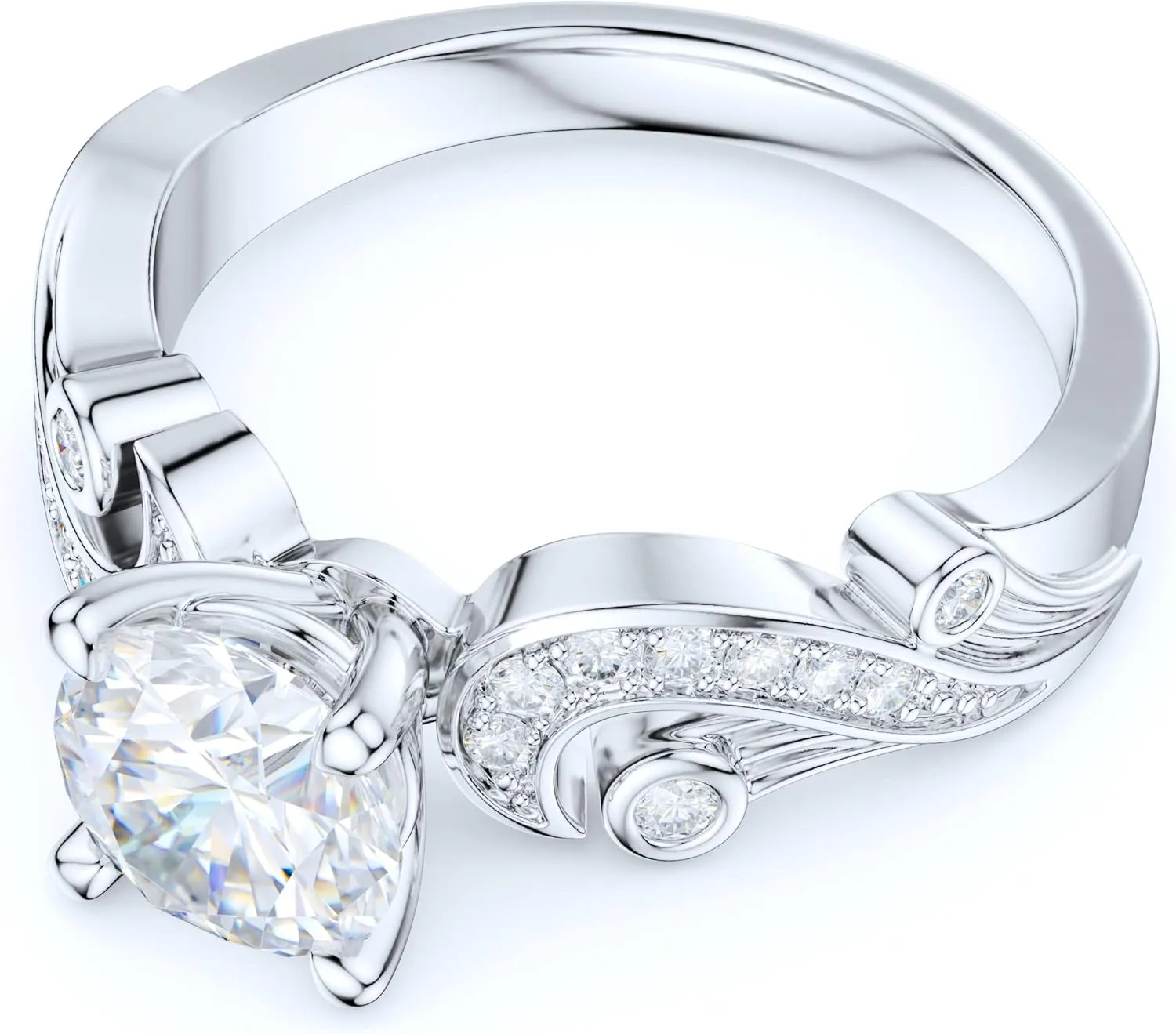 Sterling Silver Filigree Art Deco Vintage Style 1CT Simulated Round Brilliant Diamond or Genuine Moissanite Promise Engagement Ring Bridal