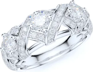 Sterling Silver Luxury Vintage Crisscross Crown 3-Stone Simulated Round Brilliant Cut Diamond or Genuine Moissanite Ring For Women Promise Ring Wedding Band