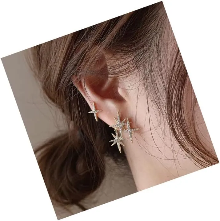 Sterling Silver Plated Simple Stylish Flower Crystal Rhinestone Ear Studs Earrings, CZ Ear Cuff Wrap Stud Earring, Pierced Charms Jewelry for Women