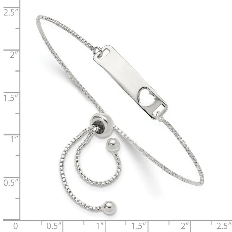 Sterling Silver Polished Bar w/ Heart Adjustable Bracelet