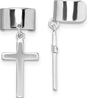 Sterling Silver Rhodium-Plated Cuff Cross Earrings (20 X 9) Made In China qe13689