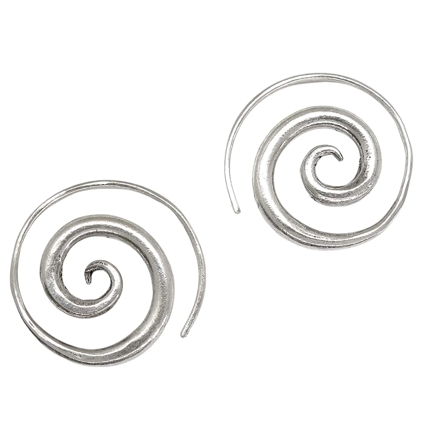 Sterling Silver Simple Spiral Earrings, Handmade Minimalist Rustic Tribal Thick Swirl Hoop for Women or Men, 7/8 inches Medium size Coil Earrings