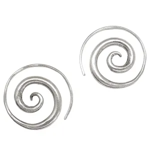 Sterling Silver Simple Spiral Earrings, Handmade Minimalist Rustic Tribal Thick Swirl Hoop for Women or Men, 7/8 inches Medium size Coil Earrings