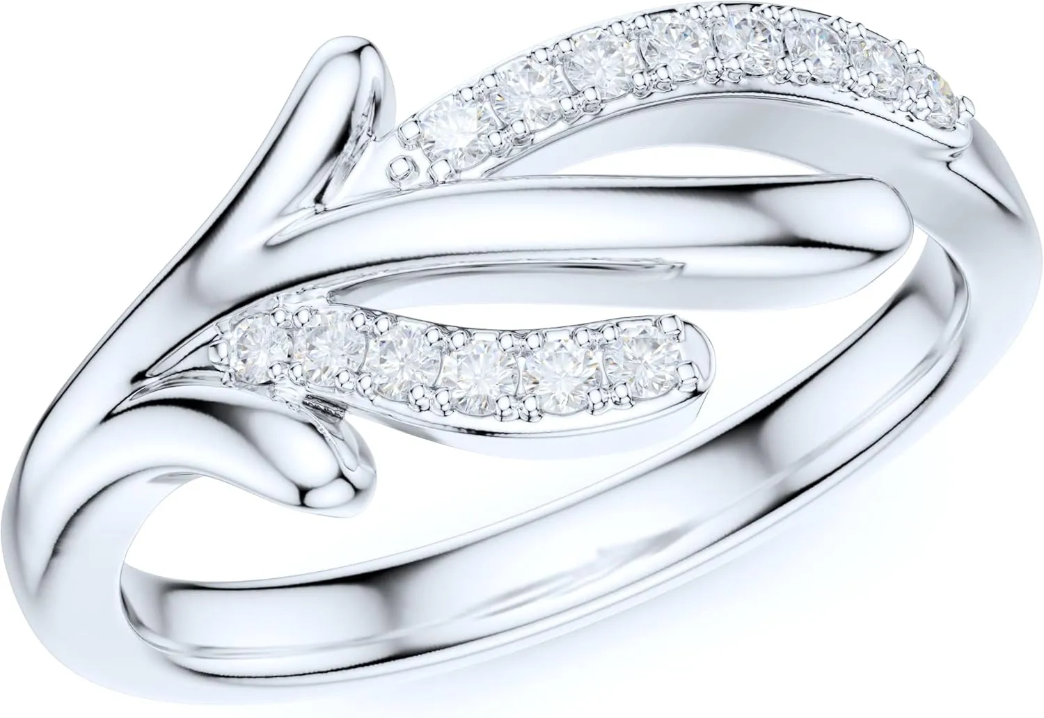 Sterling Silver Simulated Round Brilliant Cut Diamond or Genuine Moissanite Deer Reindeer Antler Style Promise Ring For Women
