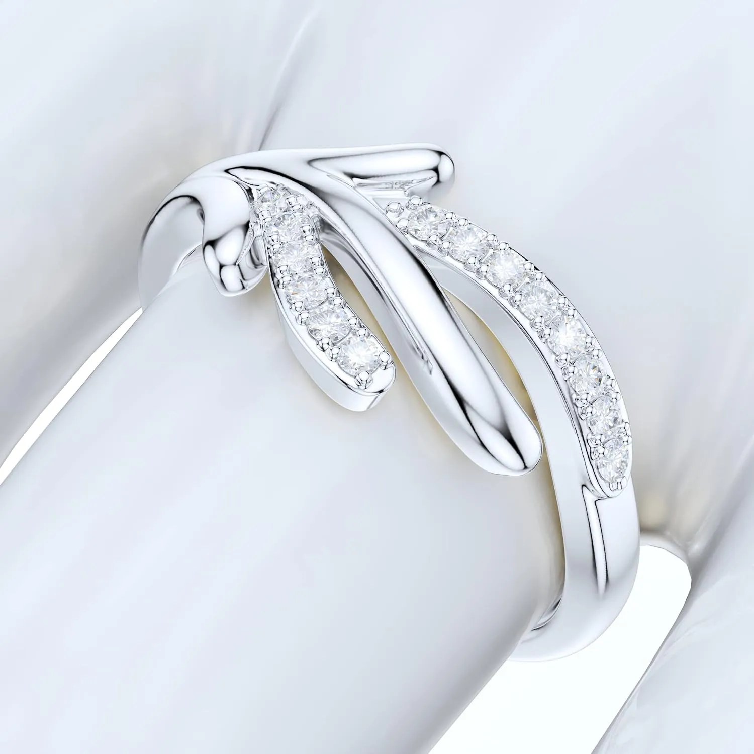 Sterling Silver Simulated Round Brilliant Cut Diamond or Genuine Moissanite Deer Reindeer Antler Style Promise Ring For Women