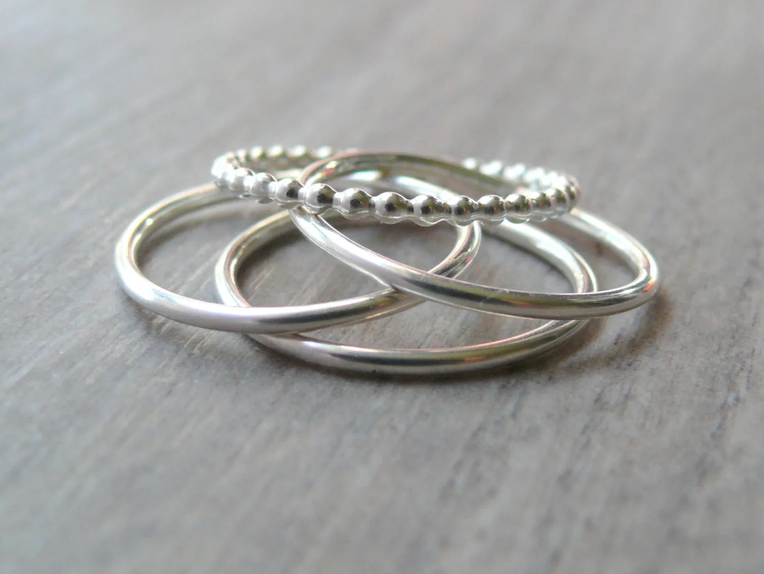 Sterling Silver Stacking Ring Set | Beaded Set of 4