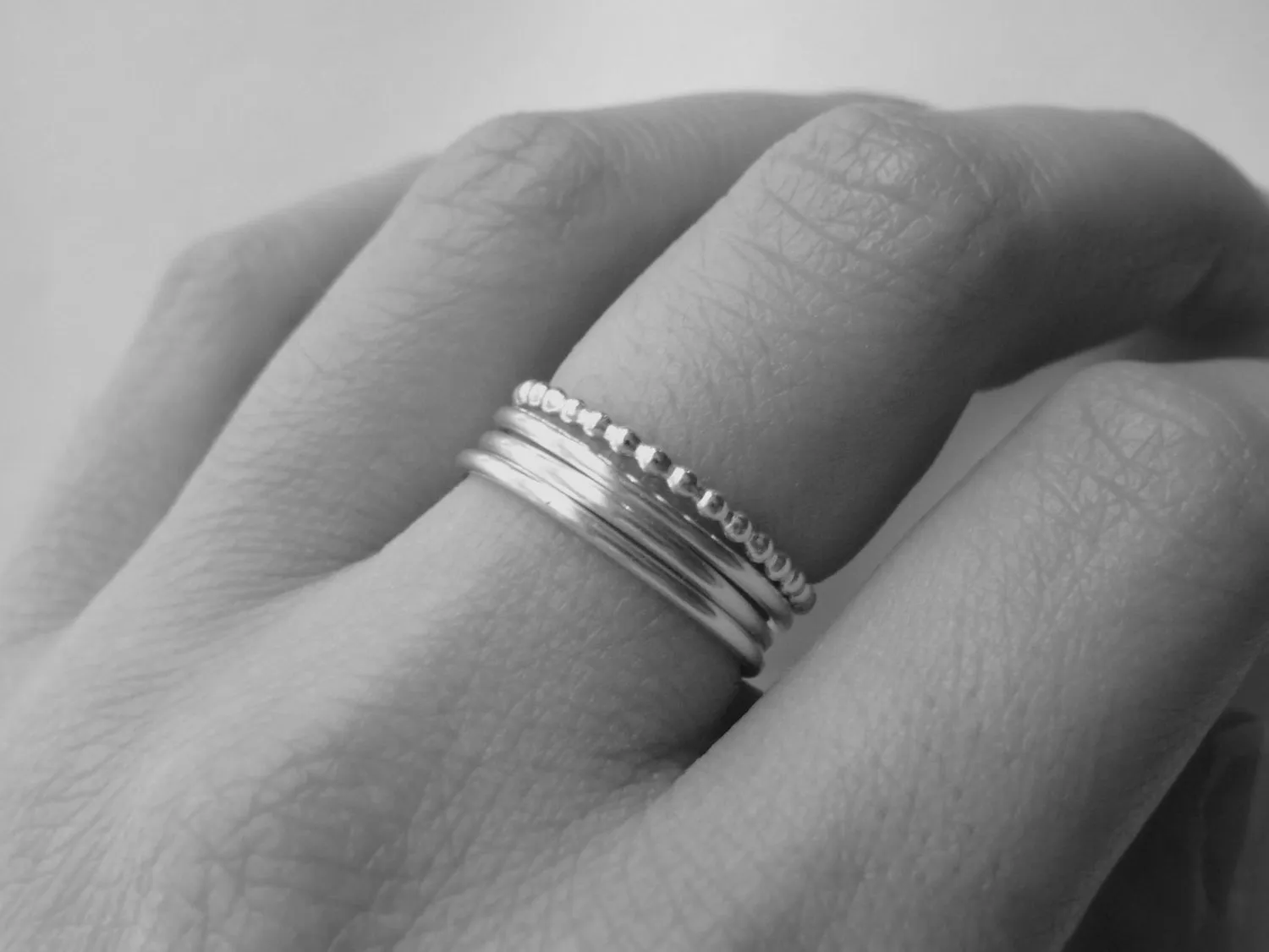 Sterling Silver Stacking Ring Set | Beaded Set of 4