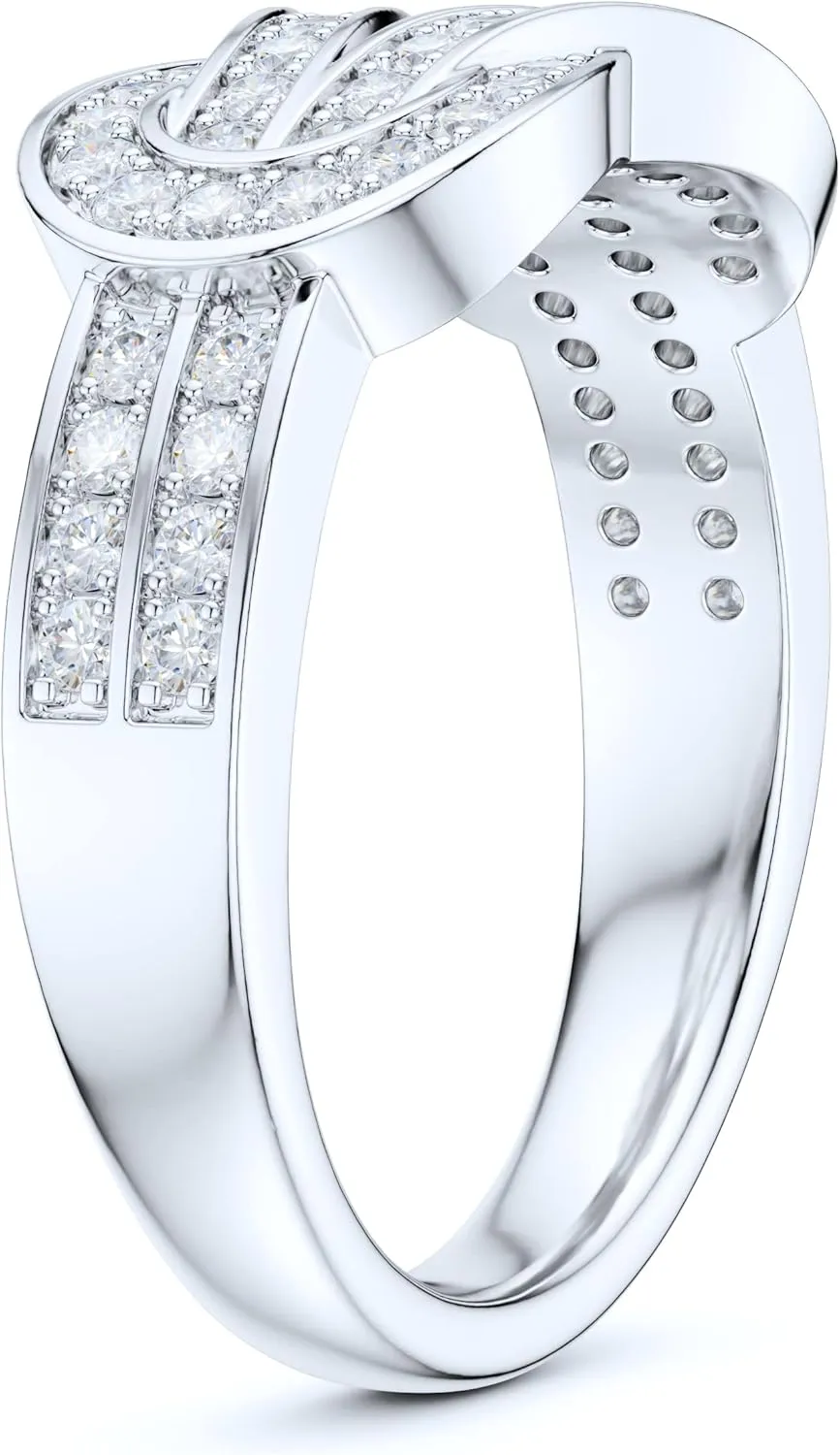 Sterling Silver Tie the Love Knot Full of Simulated Round Brilliant Cut Diamond or Genuine Moissanites Promise Ring Wedding Band