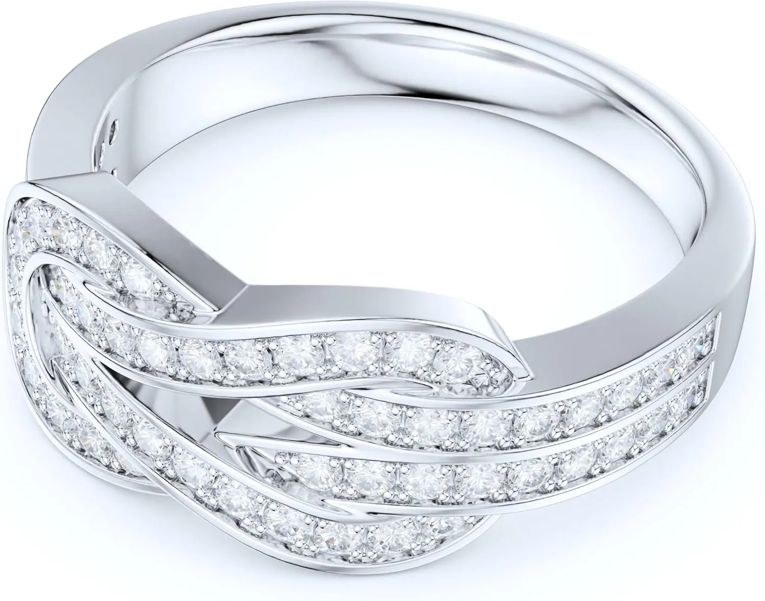 Sterling Silver Tie the Love Knot Full of Simulated Round Brilliant Cut Diamond or Genuine Moissanites Promise Ring Wedding Band