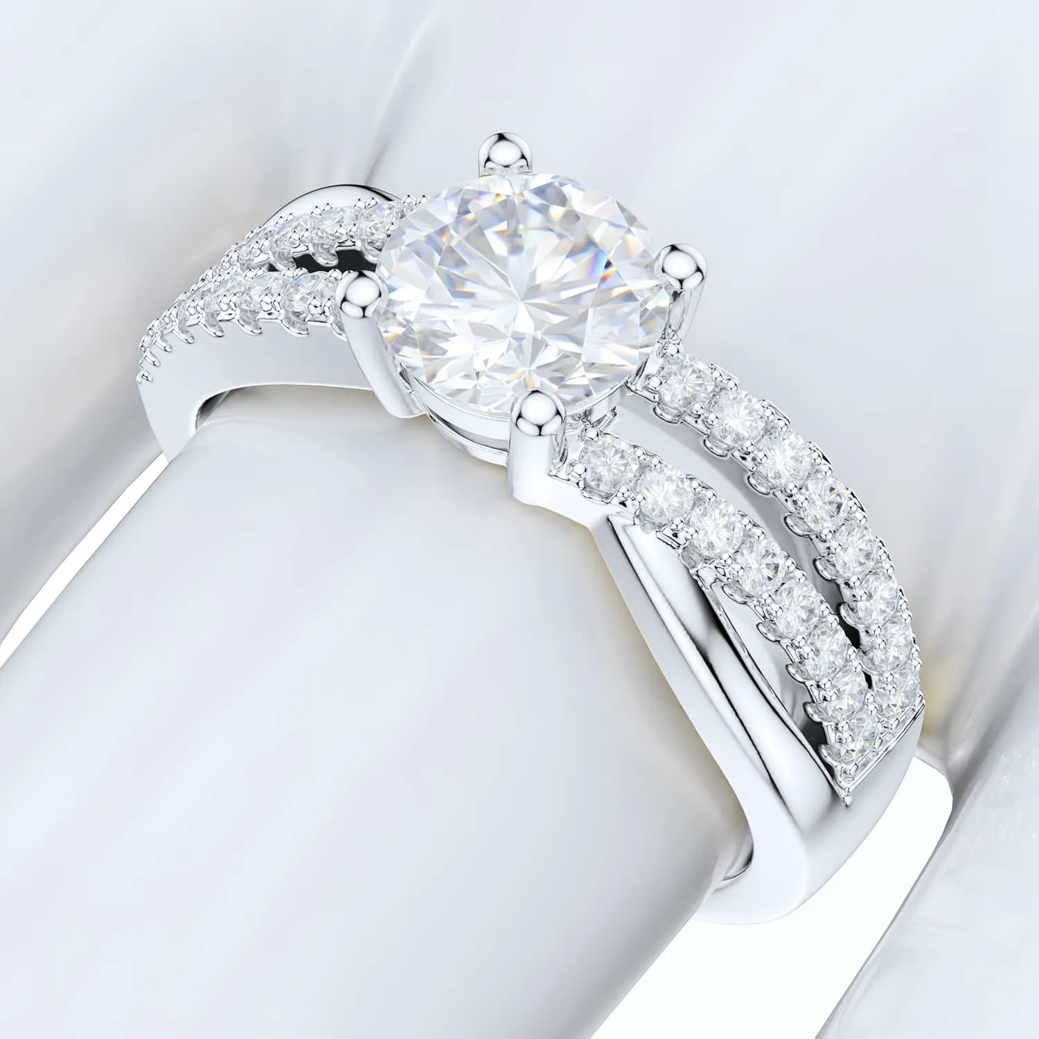 Sterling Silver Women's Crisscross Ring 1CT Simulated Round Brilliant Diamond or Genuine Moissanite Infinite Twisted Engagement Ring