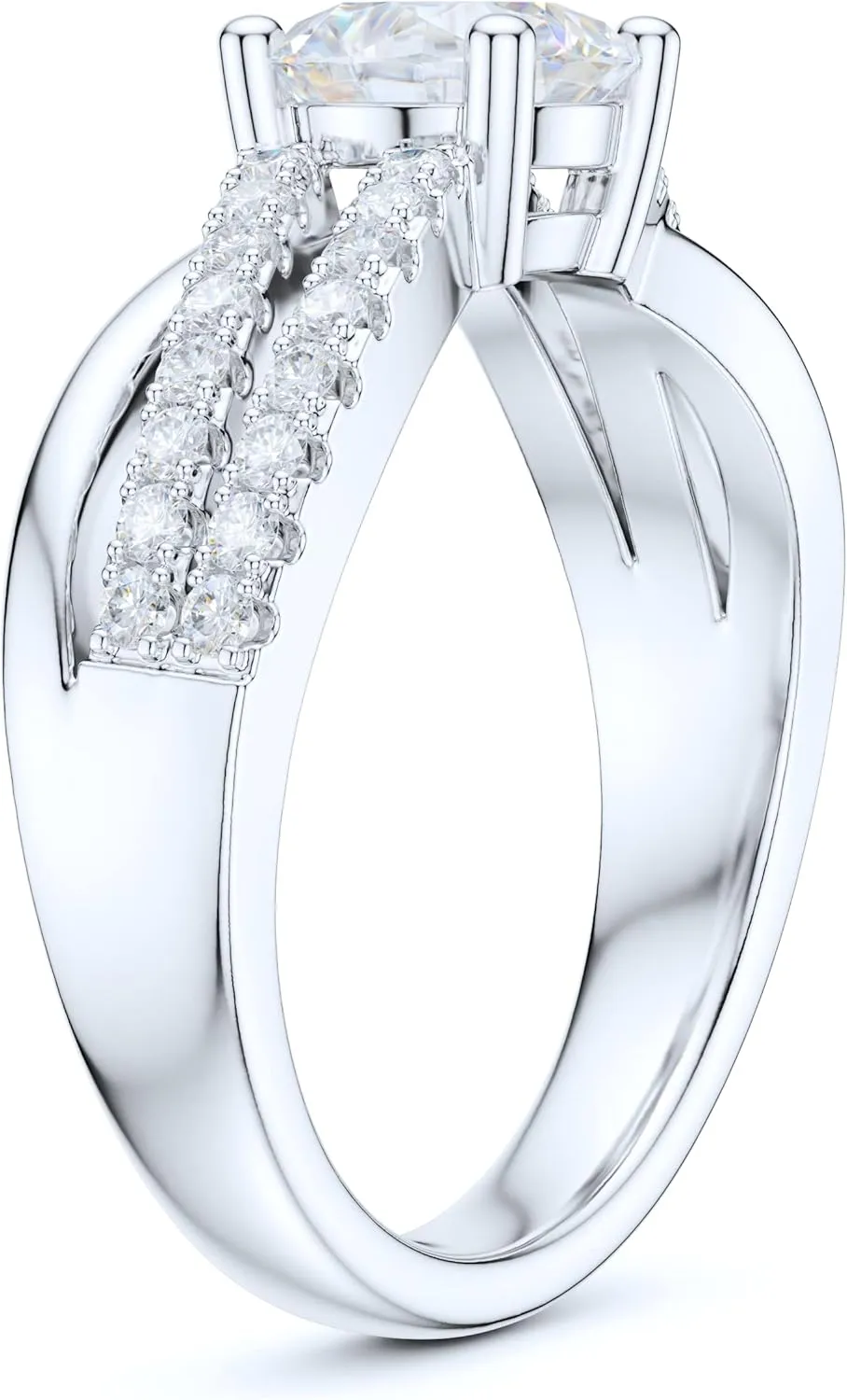Sterling Silver Women's Crisscross Ring 1CT Simulated Round Brilliant Diamond or Genuine Moissanite Infinite Twisted Engagement Ring