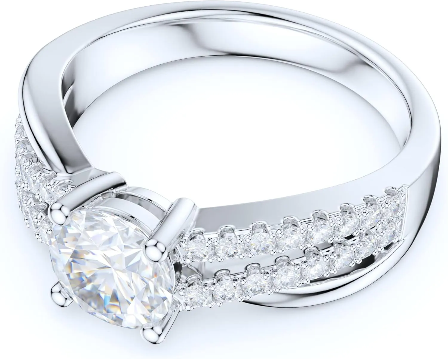 Sterling Silver Women's Crisscross Ring 1CT Simulated Round Brilliant Diamond or Genuine Moissanite Infinite Twisted Engagement Ring