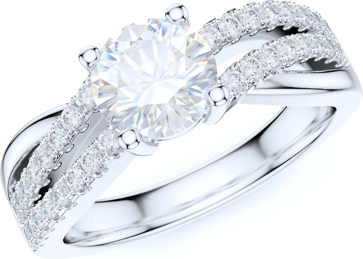 Sterling Silver Women's Crisscross Ring 1CT Simulated Round Brilliant Diamond or Genuine Moissanite Infinite Twisted Engagement Ring