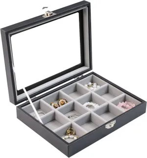 Stratalife Small Jewelry Box Jewelry Organizer Earring Holder Organizer Earring Box Organizer Jewelry Tray for Women Ring Case Display Trinket Storage for Drawer Gray