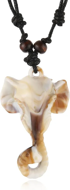 STWTR Adjustable Resin Elephant Hemp Rope Necklace, Maori Tribe Pendant, Lucky Jewelry