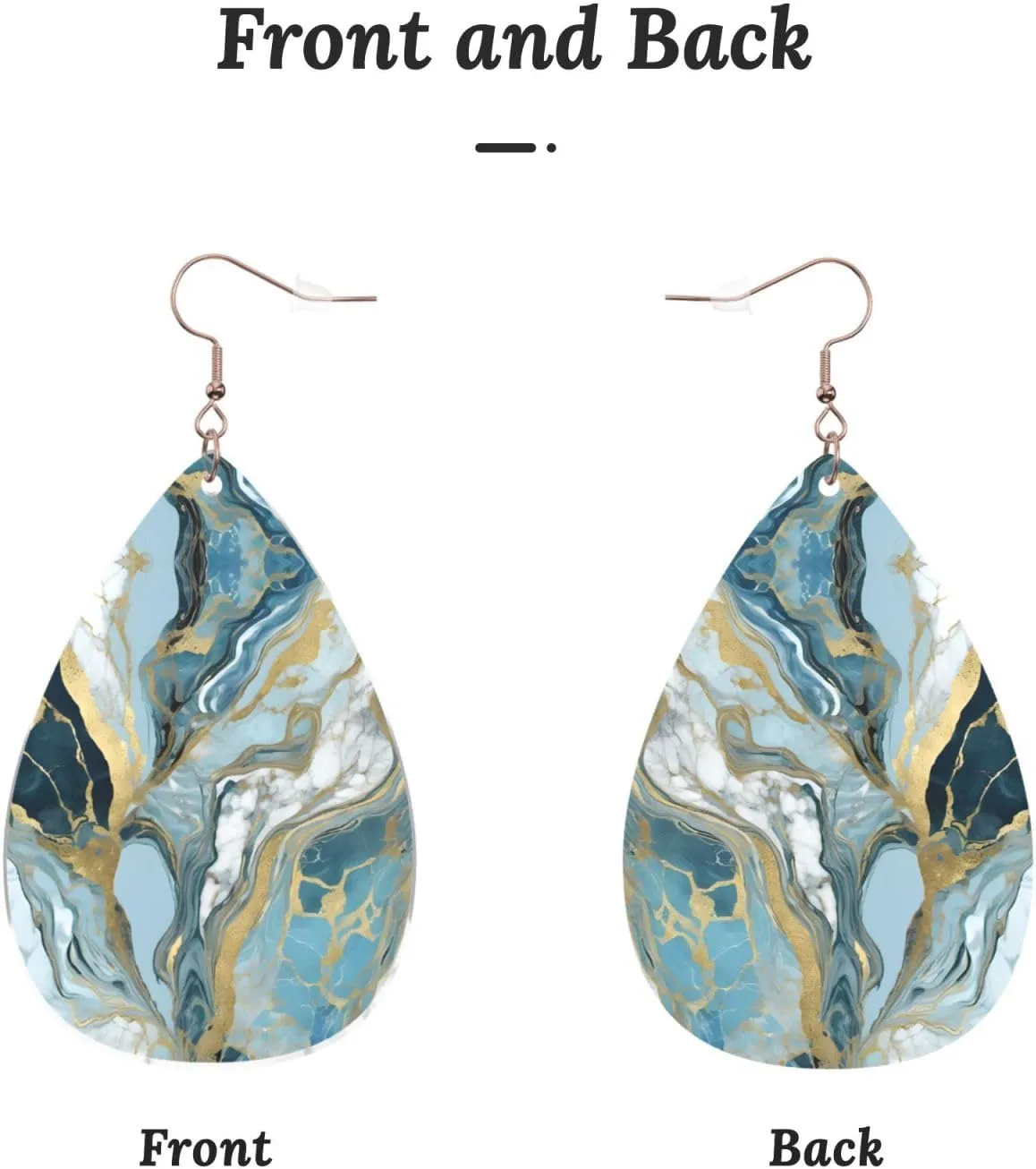 Stylish Drop-Shaped Acrylic Earrings Lightweight Printed Teardrop Dangle Earrings for Women (Azurite Teal and Foil Gold Oil Marble)