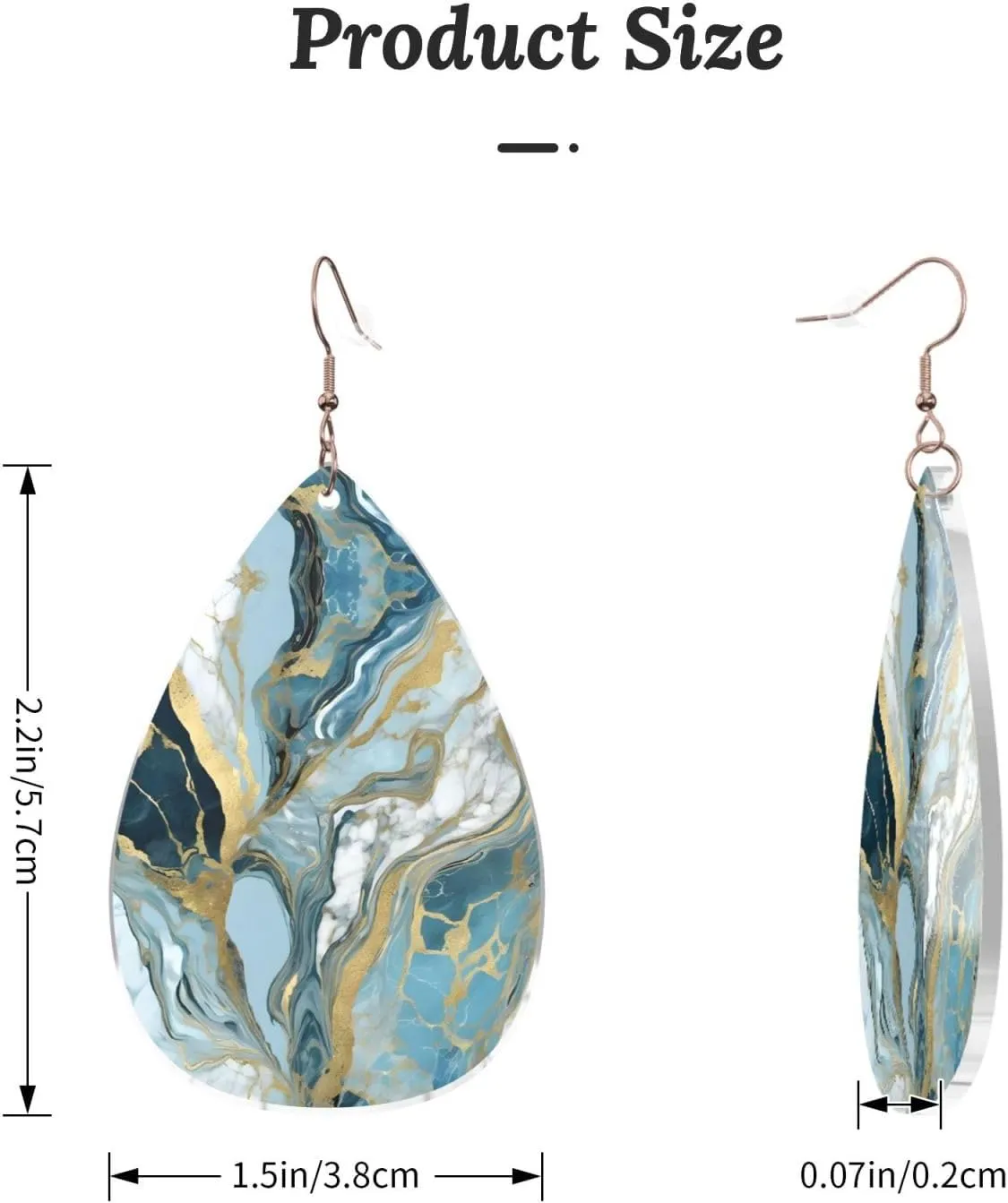 Stylish Drop-Shaped Acrylic Earrings Lightweight Printed Teardrop Dangle Earrings for Women (Azurite Teal and Foil Gold Oil Marble)